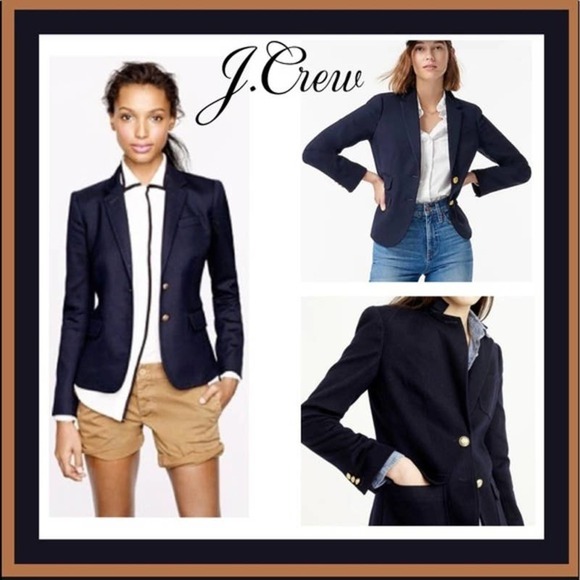 VTG J. CREW NAVY BLUE WOOL BLEND SCHOOLBOY BLAZER SIZE 4 - Picture 2 of 12